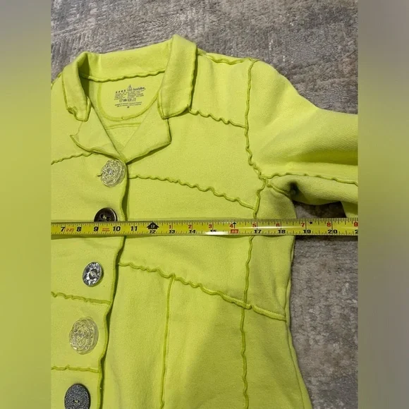 Neon Buddha Yellow Green Mix Buttons Cotton Sweater Jacket Size Medium - Picture 7 of 8